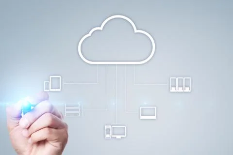 Cloud technology. Data storage. Networking and internet service concept. Stock Photos