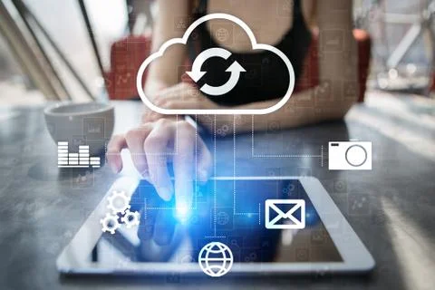 Cloud technology. Data storage. Networking and internet service concept. Stock Photos