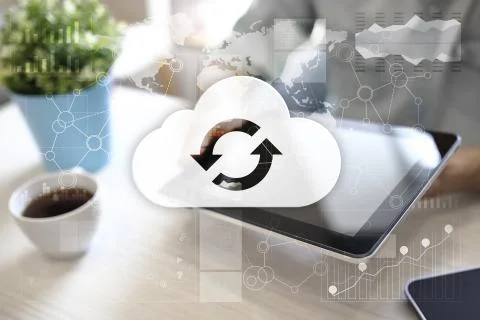 Cloud technology. Data storage. Networking and internet service concept. 스톡 사진