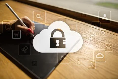 Cloud technology. Data storage. Networking and internet service concept. Stock Photos