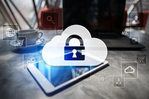 Cloud technology. Data storage. Networking and internet service concept. Stock Photos