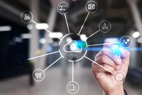 Cloud technology. Data storage. Networking and internet service concept. Stock Photos