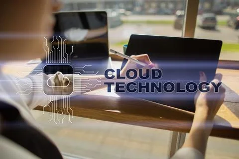 Cloud technology. Data storage. Networking and internet service concept. Stock Photos