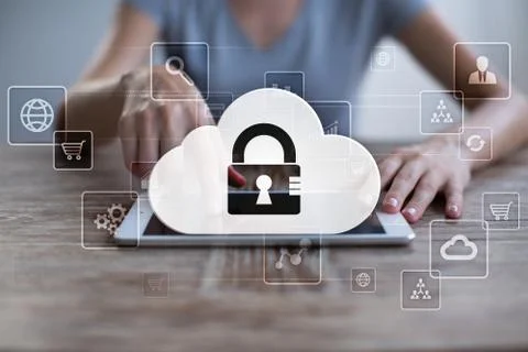 Cloud technology. Data storage. Networking and internet service concept. Stock Photos