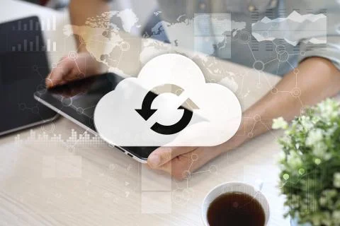 Cloud technology. Data storage. Networking and internet service concept. Stock Photos