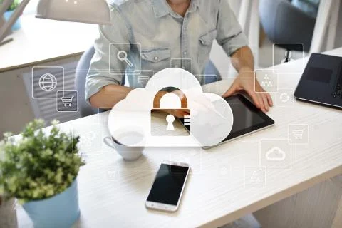 Cloud technology. Data storage. Networking and internet service concept. Stock Photos