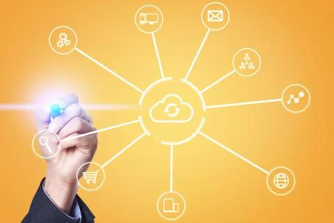 Cloud technology. Data storage. Networking and internet service concept. Stock Photos