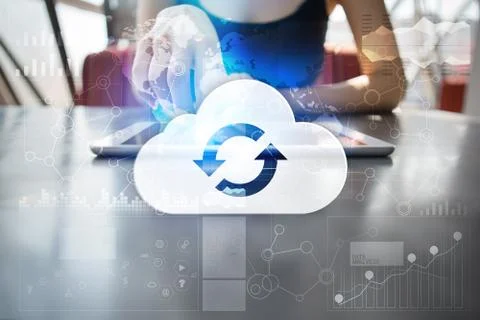 Cloud technology. Data storage. Networking and internet service concept. Stock Photos