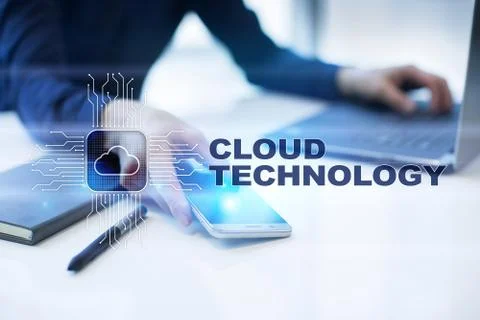 Cloud technology. Data storage. Networking and internet service concept. Stock Photos