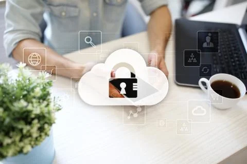 Cloud technology. Data storage. Networking and internet service concept. Stock Photos