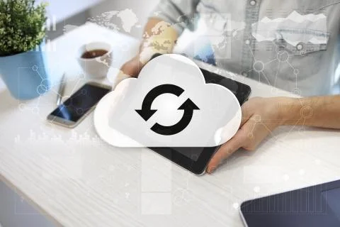 Cloud technology. Data storage. Networking and internet service concept. Stock Photos