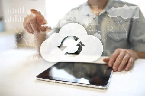 Cloud technology. Data storage. Networking and internet service concept. Stock Photos
