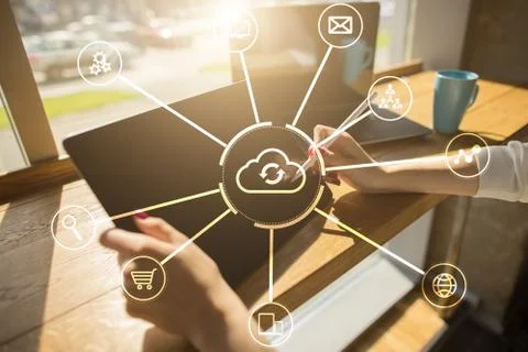 Cloud technology. Data storage. Networking and internet service concept. Stock Photos