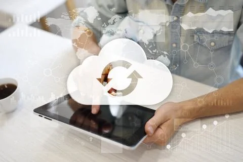 Cloud technology. Data storage. Networking and internet service concept. Fotos Stock