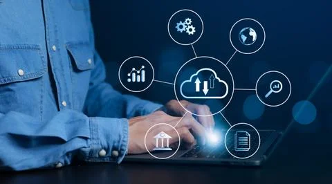 Cloud technology, data transfer and online data storage for business network, Foto stock