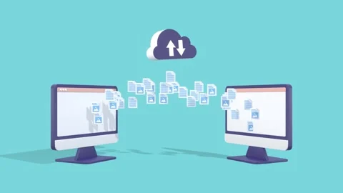 Cloud Technology, Data Transfer, File Sharing Concepts Animation. Stock Footage 305739933