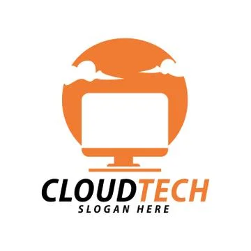 Cloud technology dekstop computer storage logo design template Stock Illustration