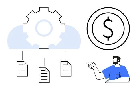 Cloud Technology, Document Management and Financial Value Interconnection Stock Illustration