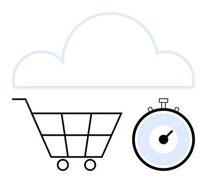 Cloud Technology in E-Commerce and Logistics Management Represented Through.. Illustrazione stock
