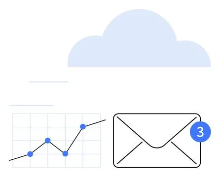 Cloud technology, email notifications, data analysis, communication, business Stock Illustration
