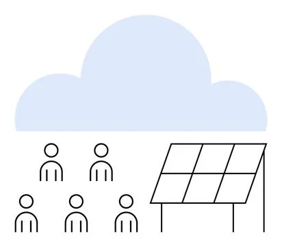 Cloud Technology Enabling Community Solar Power Usage and Renewable Energy .. Illustrazione stock
