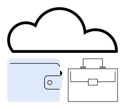 Cloud technology, file storage, digital wallets, business management, data se Stockillustratie
