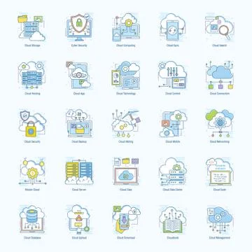 Cloud Technology Flat Icons Pack Stock Illustration