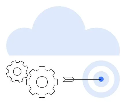 Cloud Technology with Gears and Target Arrow Representing Efficiency and Go.. Stock Illustration