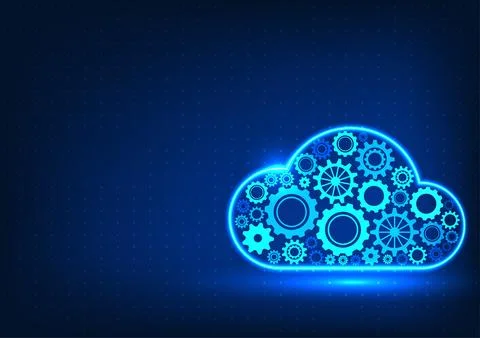 Cloud technology with gears Cogs inside the cloud drive data transmission a.. Stockillustratie