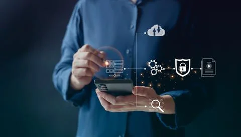 Cloud technology. Global network of metaverse systems concept. Digital Workfl Stock Photos