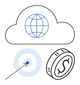 Cloud technology, global networking, business goals, financial systems, data  イラスト素材