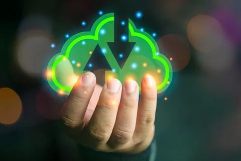 Cloud technology on hand. Data storage. Networking and internet service con.. Stock Photos