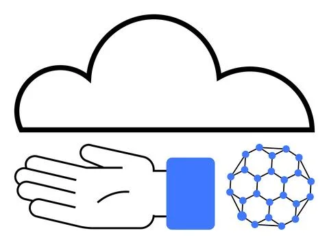 Cloud Technology Hand Gesture with Network Nodes for Data Connectivity and .. Stock Illustration