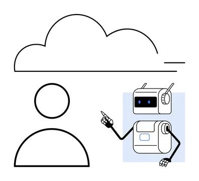 Cloud Technology with Human Interaction and AI Robot Collaboration 스톡 일러스트