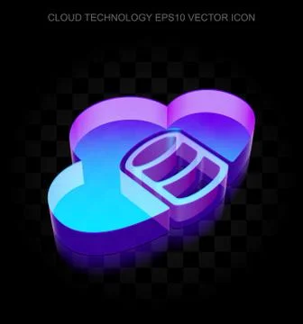 Cloud technology icon: 3d neon glowing Database With Cloud made of glass, EPS 10 Stock Illustration