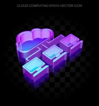 Cloud technology icon: 3d neon glowing Cloud Network made of glass, EPS 10 Stock Illustration