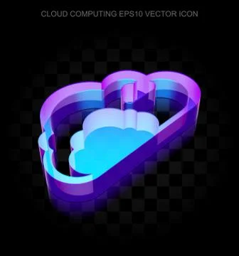Cloud technology icon: 3d neon glowing Cloud made of glass, EPS 10 vector Stock Illustration