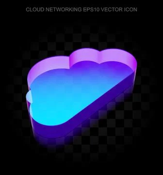 Cloud technology icon: 3d neon glowing Cloud made of glass, EPS 10 vector Stock Illustration