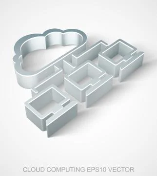 Cloud technology icon: extruded Metallic Cloud Network, EPS 10 vector Illustrazione stock