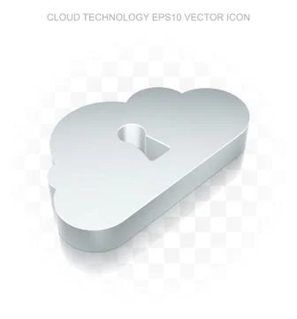 Cloud technology icon: Flat metallic 3d Cloud With Keyhole, transparent shadow Stock Illustration