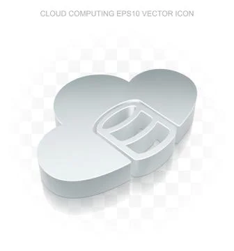 Cloud technology icon: Flat metallic 3d Database With Cloud, transparent shadow Stock Illustration