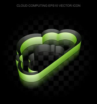 Cloud technology icon: Green 3d Cloud made of paper, transparent shadow, EPS 10 Stock Illustration