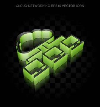 Cloud technology icon: Green 3d Cloud Network made of paper, transparent shadow Stock Illustration