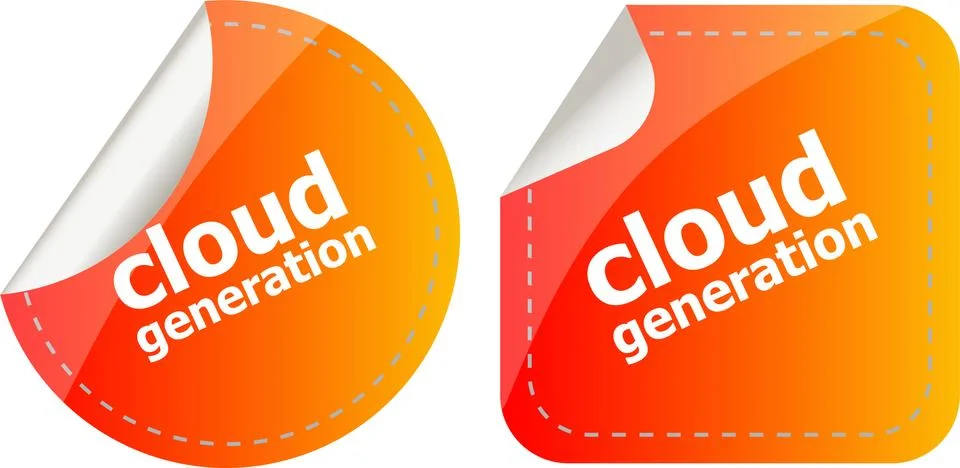 Cloud technology icon, label stickers set isolated Stock Illustration