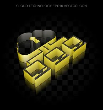 Cloud technology icon: Yellow 3d Cloud Network made of paper, transparent shadow Stockillustratie