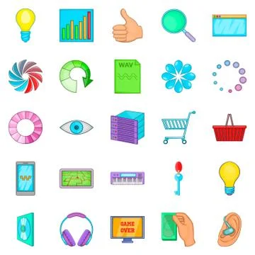 Cloud technology icons set, cartoon style 스톡 일러스트