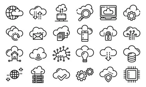 Cloud technology icons set, outline style Illustrazione stock