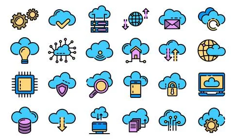 Cloud technology icons vector flat Stock Illustration