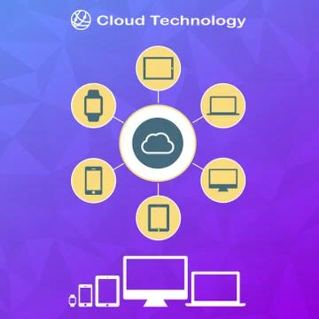 Cloud technology infographics in flat style on polygonal background. Stock Illustration