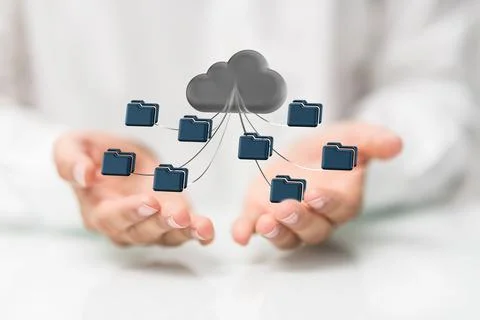 Cloud technology. Integrated digital web concept background Stock Photos